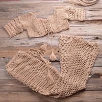 Ensemble de maillot de bain 2 pièces en crochet fait main avec franges et pompons, sexy, pour femme, avec jupe de bain