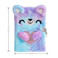 Carnet de notes en peluche Ours de dessin animé avec cadenas, tie-dye multicolore, format A5, pour filles, journal intime, cadeau, papeterie scolaire