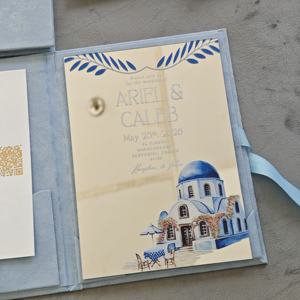 Invitaciones de Boda Personalizables, Elegantes y Lujosas, con Tapa Dura de Color Azul Cielo, Folio de Terciopelo, Bolsillo, Espejo Plateado y Acrílico, con Sobre - Product Image 2