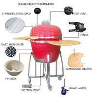 Barbecue Kamado rouge de 23,5 pouces, four en céramique de haute qualité, table de contrôle en acier inoxydable émaillé en porcelaine