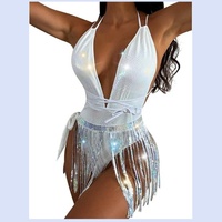 Tenue de rave métallique pour femme, haut court brillant, soutien-gorge, jupe à franges, maillot de bain, festivals de musique, Halloween, cosplay, costume d'alien