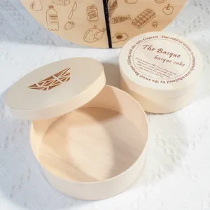 Pas cher Personnalisé En Bois Rond Salade Boulangerie Alimentaire Conteneur Emballage Gâteau Placage Fromage Pâturage Charcuterie Conseil Boîte Cadeau De Noël