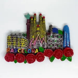 YIWU BaiWen Großhandel Werbung Spanien Barcelona Touristen Souvenir Geschenk 3D Harz Kühlschrank Magnet benutzer definierte Kühlschrank Magnete