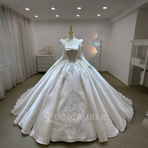 Vestido de Novia de Satén, Vestido de Boda de Lujo con Mangas Largas, Cuello Cuadrado, Vestidos de Novia Personalizados Lsjj50 Jancember - Product Image 1