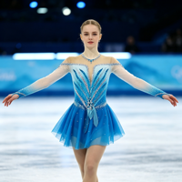Robe de patinage et de danse pour enfants et adultes, dégradé bleu et blanc, manches longues en maille, strass, dos lacé, pour compétition et spectacle de patinage sur glace