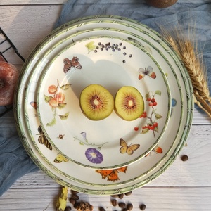 European Style Exquisite Ceramic Plate <b>Set</b> <b>for</b> Garden Dinner Factory Wholesale with Plant Pattern - Product Image 1
