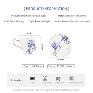 Tasse à café et soucoupe en céramique de style nordique minimaliste - Tasse à thé de l'après-midi à motif floral irisé européen - Product Image 4