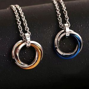 Collier unisexe style hip-hop européen et américain en acier inoxydable plaqué or, avec pendentif diamant géométrique à trois anneaux, tendance - Product Image 5