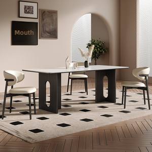 Mesa de Comedor de Madera Maciza Estilo Francés Vintage, <span class=keywords><strong>Muebles</strong></span> para el Hogar 2024, Nueva Mesa de Estilo Japonés en Tono Crema para Espacios Pequeños con Tapa de Pizarra para 6 Personas - Product Image 1