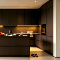 Fabricant de meubles, armoires de cuisine sur mesure, design noir imperméable, meubles SPC, ensembles complets d'armoires de cuisine