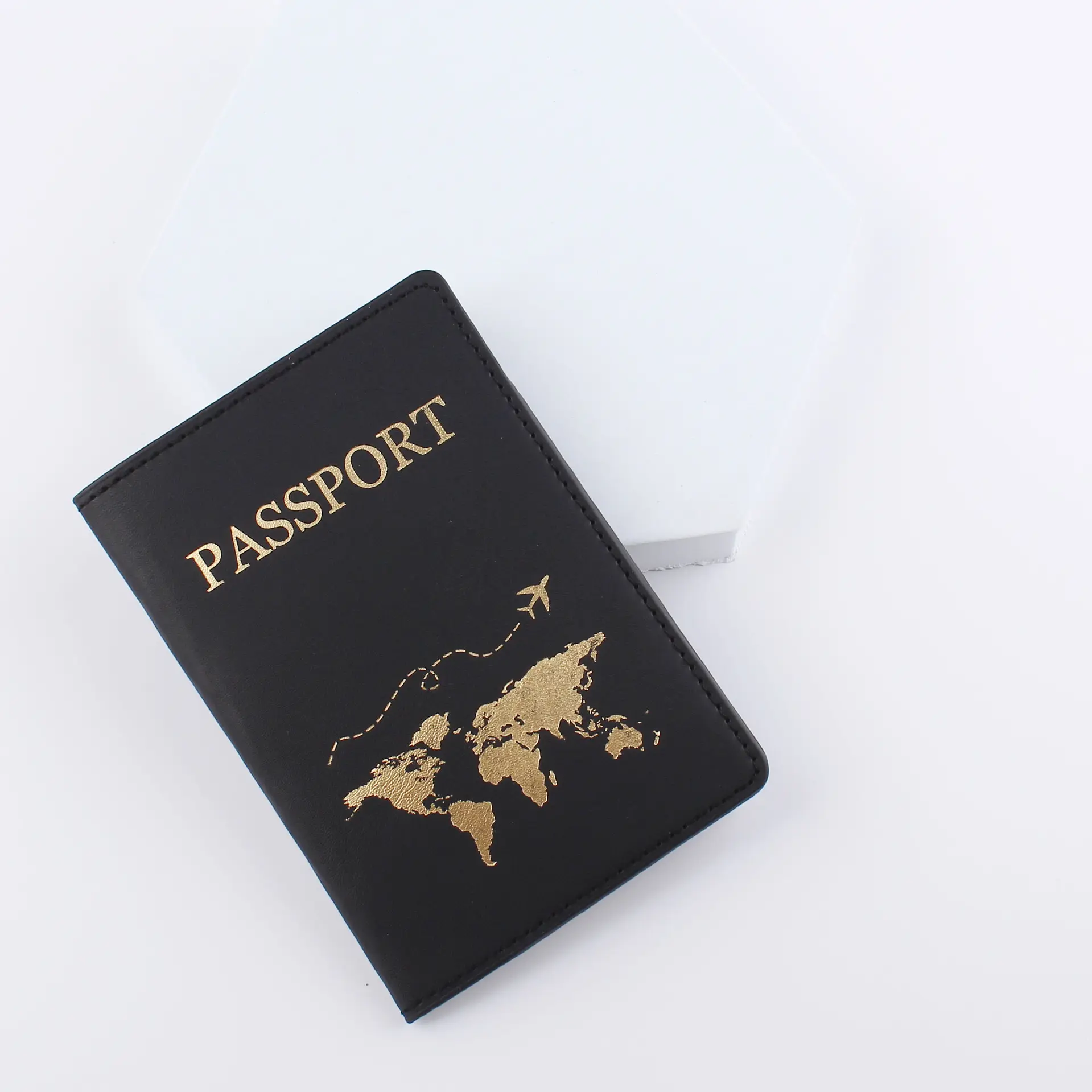 Portafoglio per Organizer per documenti di viaggio in pelle PU con custodia per passaporto con stampa dorata