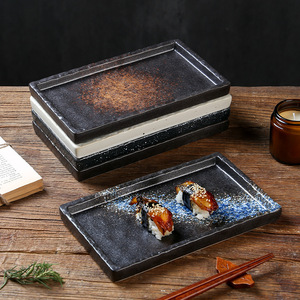 Assiette en céramique de style japonais de 8 pouces/10 pouces Assiette à steak d'hôtel Motif de plante de poterie carrée créative pour les sushis à la maison - Product Image 3