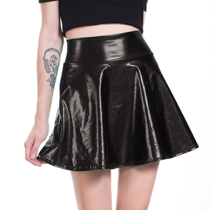 Women Bright Metallic Latex <strong>Wet</strong> <strong>Look</strong> Clubwear High Waist Girls Black Shiny Flared Mini Skating <strong>Skirts</strong> - Product Image 1