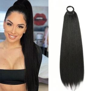 Extensions <span class=keywords><strong>de</strong></span> <span class=keywords><strong>cheveux</strong></span> synthétiques longues et lisses pour femmes, résistantes à la chaleur, avec bande élastique, postiche en fibre haute température - Product Image 3