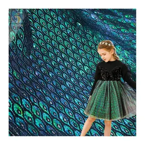 2024 New Arrival Tulle Colorful Laser Peacock Feathers Print Polyester Mesh Fabric Girls Dress Party