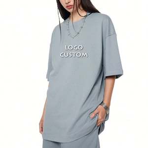 Camiseta transpirable de punto de verano informal de gran tamaño de algodón peinado de alta calidad para mujer con logotipo para mujer al por mayor - Product Image 3