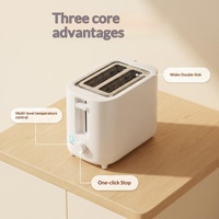Grille-pain électrique compact blanc à fentes larges pour deux tranches, avec cinq niveaux de brunissage, annulation à une touche et pieds antidérapants