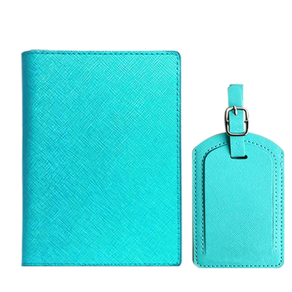 Multi colors Premium pu leather passport holder luggage tag set for travel, Factory price fashion passport sets for travel agent
