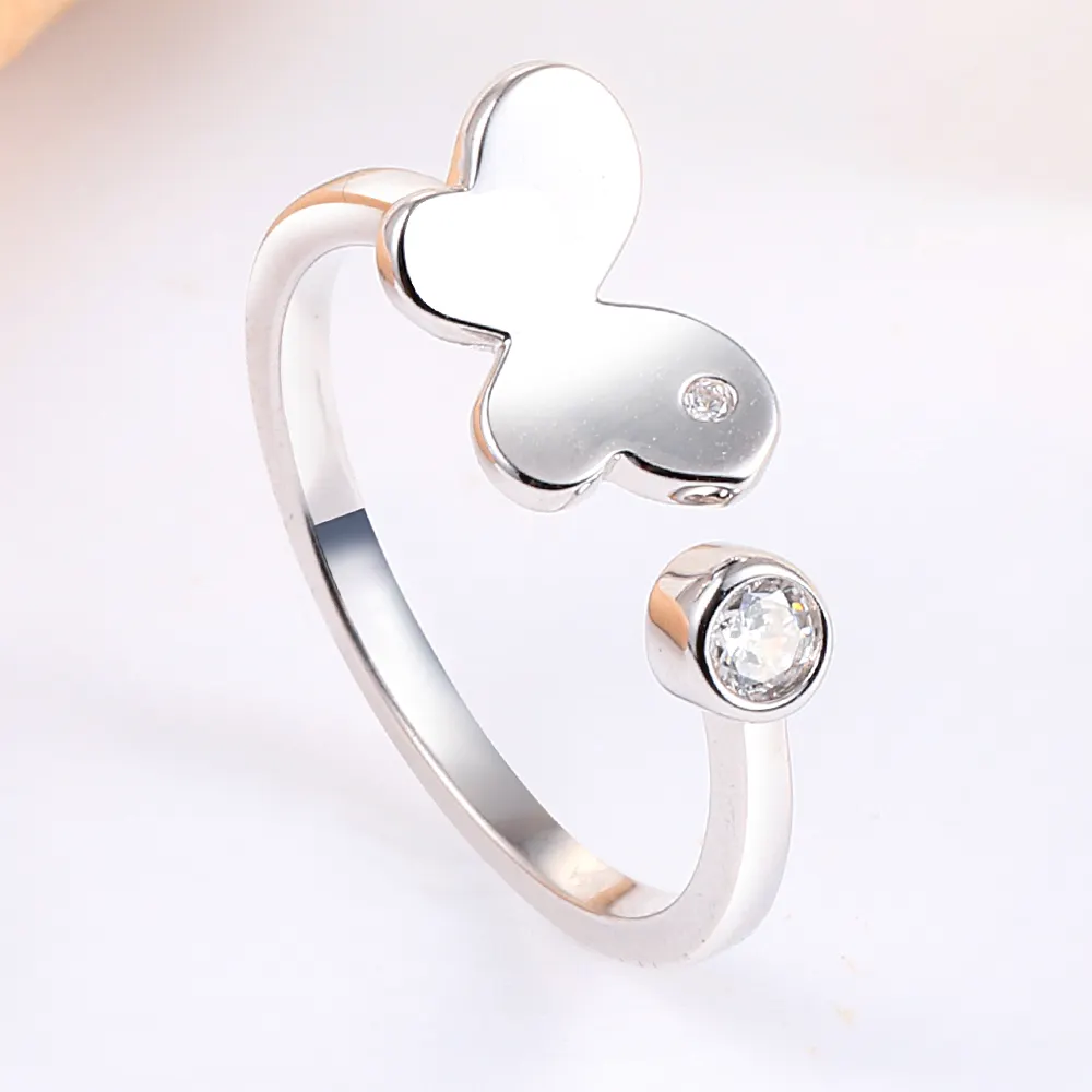 SKA Customized Cute Design Silver Jewelry Open Ring Daily Wear CZ Silver Butterfly Rings For Girl Friend