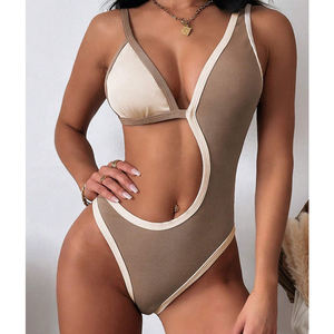 Traje de baño de diseño hueco con borde En contraste, traje de baño de una pieza con tirantes, ropa de <span class=keywords><strong>playa</strong></span>, Mini Micro Bikini para adultos, fabricante de monokini personalizado - Product Image 4