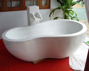 Baignoire autoportante en pierre naturelle à surface solide - Baignoire de luxe pour immersion avec finition mate non poreuse, facile à nettoyer, 190 cm, utilisation hôtelière - Product Image 4