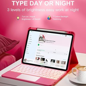 Tastiera Wireless Retroilluminata con Cornice Colorata e Touchpad, Custodia Magnetica in Pelle PU per <span class=keywords><strong>iPad</strong></span> A16 10a 11a Generazione 2025 - Product Image 4