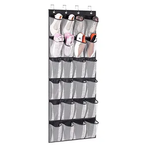 Hot Sale Clear Over the Door Shoe Organizer Pocket Hanging Holder Door Shoe Rack with 24 Extra Large Fabric and Hook