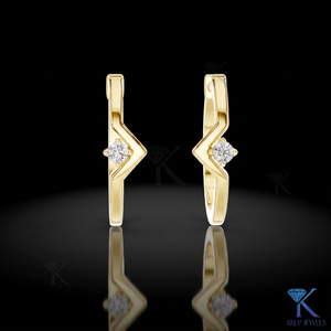 Lab Grown CVD Diamond Solitaire Chevron V Shape <b>Hoop</b> <b>Earrings</b> Snap Back 14K <b>Solid</b> Gold Luxury Women's Jewellery - Product Image 2