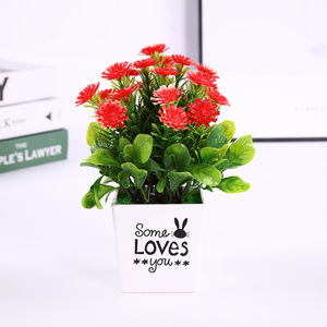 Plante artificielle en pot Qi Xing 10x19 cm, mini bonsaï en plastique, décoration d'intérieur, chrysanthème du soleil - Product Image 1