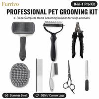 Kit de toilettage professionnel pour animaux de compagnie Furrivo 8 en 1, brosse lissante, râteau démêlant, ciseaux, coupe-ongles, peigne, plastique, chiens, chats, OEM, ODM