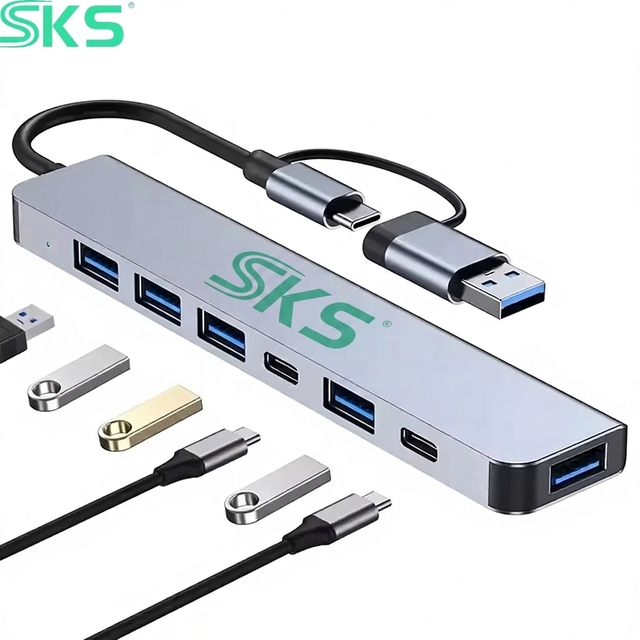 7 in 1 USB 3.0 Hub Dual Input USB Type C Splitter Multi Port USB Adapter With PD Charging for Laptop PC Phone