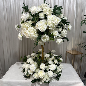 GreenLife High Quality Modern Silk Cream White Rose and Greenery Flower Ring for Wedding <b>Table</b> Candelabra <b>Decor</b> - Product Image 3