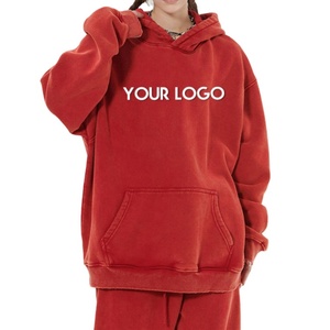 Supplier Custom Logo Casual Plush Thick Fried Hoodie Set Vintage <b>Acid</b> Washed Sweatpants <b>Dropped</b> Shoulder Waterproof 100% Cotton - Product Image 6