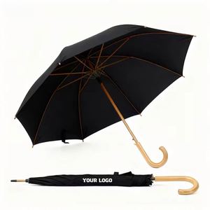 Paraguas de Viaje para Adultos con Logotipo Personalizado, 8 Varillas, Mango de Madera, Diseño Clásico, Semi-Automático, Estilo Recto, con Tela Pongee - Product Image 1