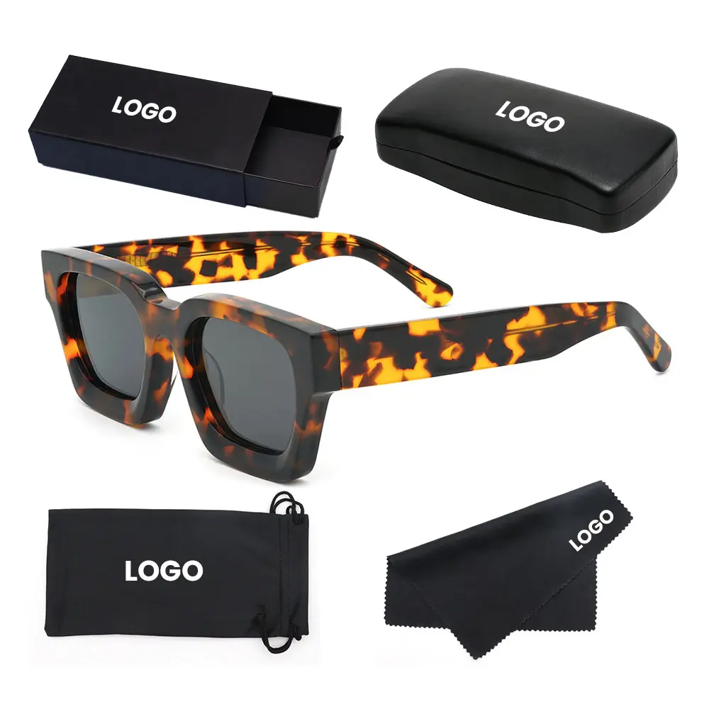 Custom Metal Logo Polarized Eyewear Sun Glasses 1439S Premium Luxury Square Thick Acetate Shades Sunglasses for Men and Women