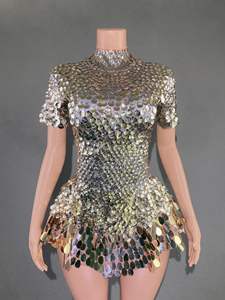 <span class=keywords><strong>Abito</strong></span> Midi con Cerniera, Motivo Uniforme, Sexy con <span class=keywords><strong>Paillettes</strong></span> e Trend Scintillante, Gonne da Festa Ornate Ecologiche - Product Image 6