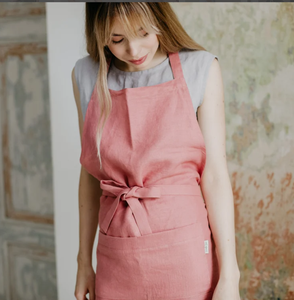 Kefei lanh Tạp dề Trong Bụi hoa hồng. Lanh đầy đủ tạp dề với túi. Vải lanh màu hồng mềm Tạp dề nhà bếp phụ nữ và người đàn ông. Màu tùy chỉnh - Product Image 4