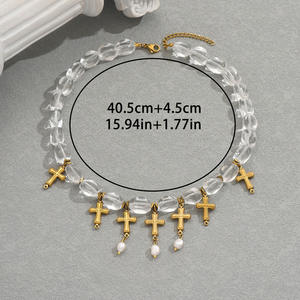Collar con colgante de cruz de cuentas de cristal blanco, collar de moda para mujer, fiesta elegante, joyería de uso diario - Product Image 4
