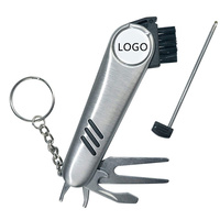 Outil de réparation de divots de golf multifonction 6-en-1 en acier inoxydable léger et écologique, marqueur de balle, brosse pour club, clé à pointe, accessoires de golf