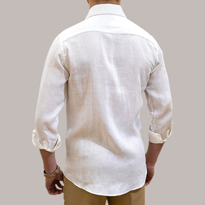 Camicie da <span class=keywords><strong>Uomo</strong></span> <span class=keywords><strong>100</strong></span>% <span class=keywords><strong>Lino</strong></span> Traspiranti Estive Tinta Unita Casual di Alta Qualità Versatili a Maniche Lunghe - Product Image 4