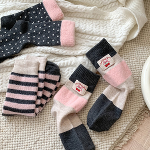 Calcetines de Lana con Rayas y Lunares Rosas <span class=keywords><strong>para</strong></span> Mujer, Calcetines Cálidos y Cómodos <span class=keywords><strong>para</strong></span> Clima Frío - Product Image 5