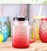 Vasos para beber, vaso reutilizable, tazas Boba, botellas, logotipo personalizado, tarro de albañil de vidrio con mango transparente vacío con pajita y tapa