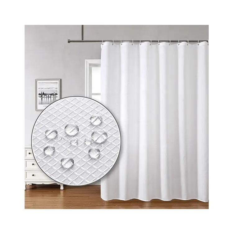 New High Quality Unique Fashion New Product Printing OWENIE White Fabric Shower Curtain With Grommets Waffle Texture