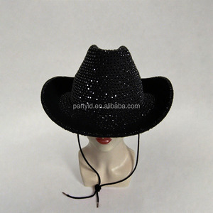 ユニセックスキラキラダイヤモンドフェルトカウボーイハットラインストーンスパークリングピンクカウガールハット男性用スポーツアウトドアパーティー用コスチューム - Product Image 2