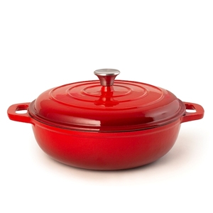 Casseruola in Ghisa Smaltata 30 Cm con Coperchio Rosso e Due Manici - Product Image 1