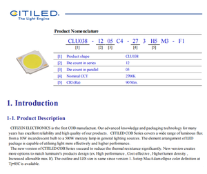 Citizen CLU038-1205C4-30H5M3-F1 3000K Blanc Chaud 90CRI Puce LED COB 15-48W Haute Luminosité Dimmable Garantie 3 Ans 120° de Vision - Product Image 2
