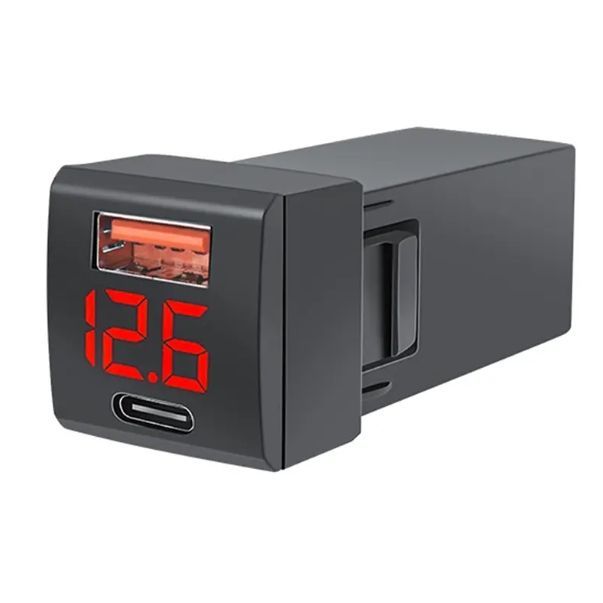 TYPE C + QC 3.0 USB CHARGER Red LED with Volt Display Car USB Socket for Square Type 22.5 X 22.5mm Car