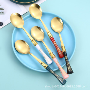 Cuchara de Acero Inoxidable con Mango de Cerámica Estilo Nórdico, con Diseño Floral, Duradera, para Sopa y Arroz - Product Image 2