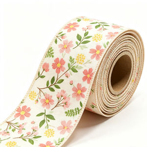 Cinta de Yute Sintético Fino de 2 1/2 Pulgadas con Alambre, Estampado Floral, Resistente al Encogimiento, Rollo de 10 Yardas, Cinta de Primavera al por Mayor - Product Image 4