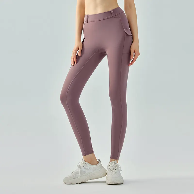 Calça de ginástica feminina casual Cargo estilo Cargo personalizada cintura alta emagrecimento ajuste leggings de ioga com bolso e elastano de nylon